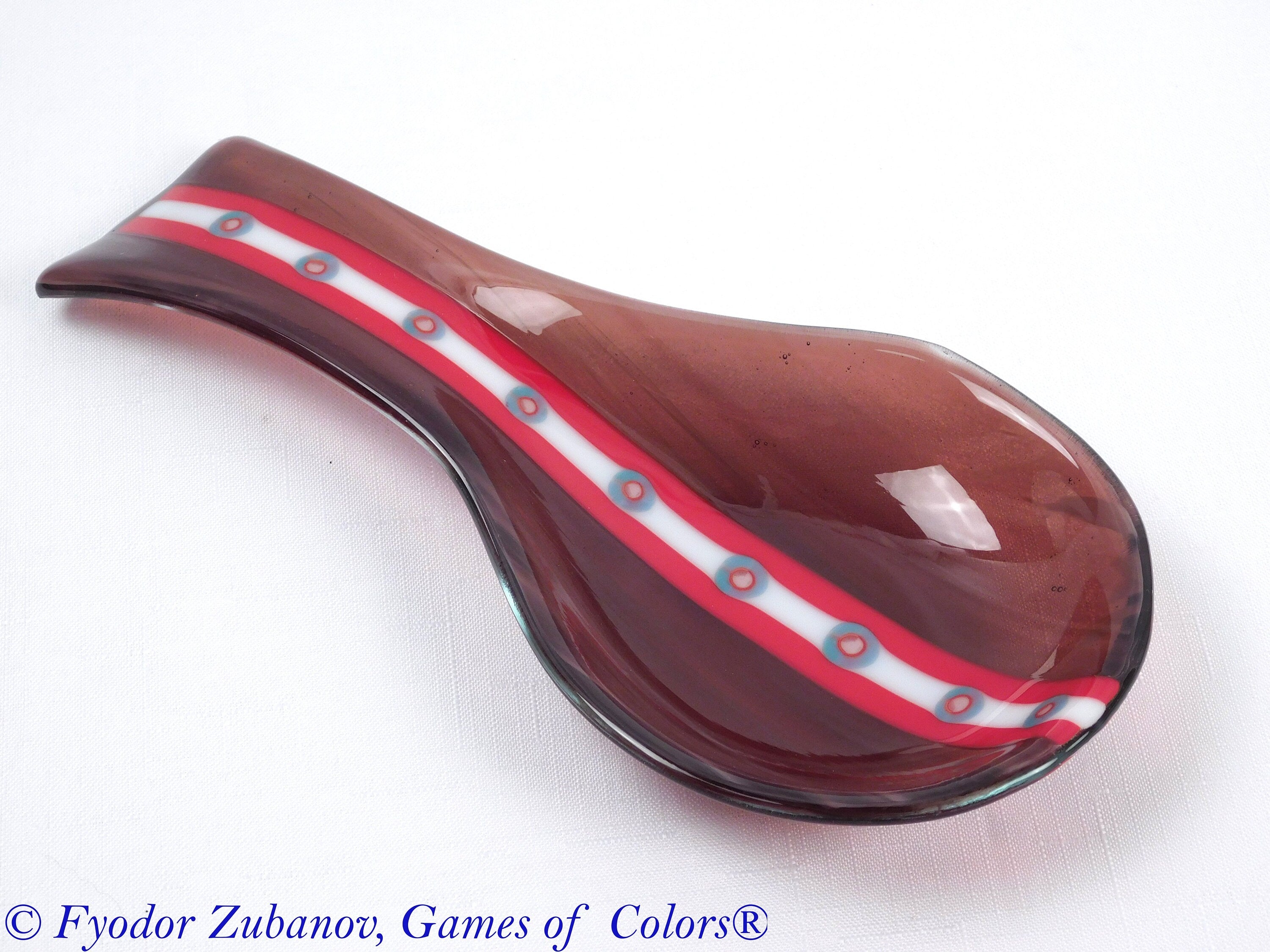 A hand-crafted glass decorative spoon rest "Purple harmony"; fused glass; kitchen accent