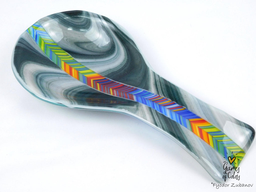 A fused glass decorative spoon rest "Ocean Whisper"