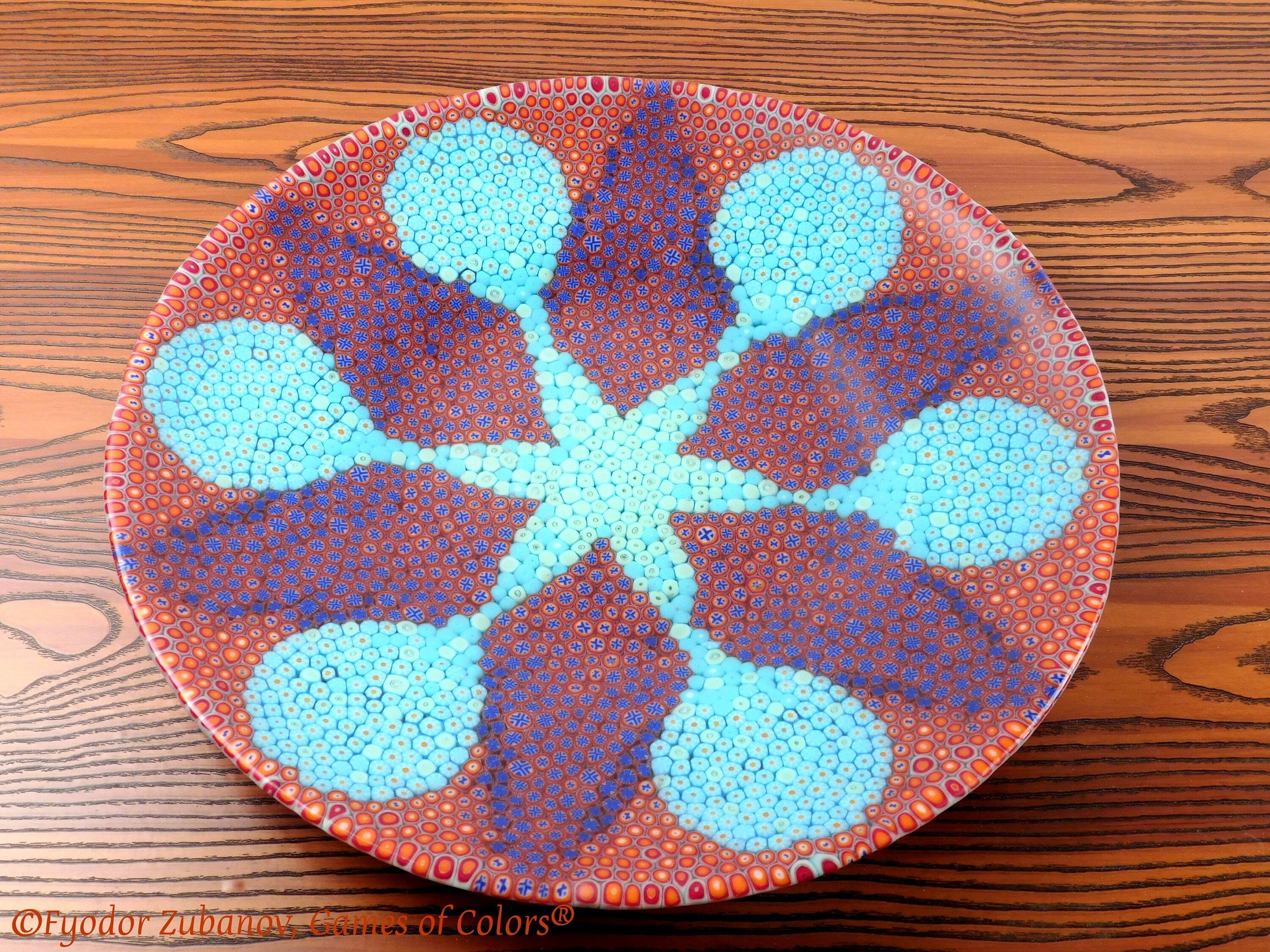 Large Fused Glass Platter: Murrine Flower Centerpiece (16 inch)