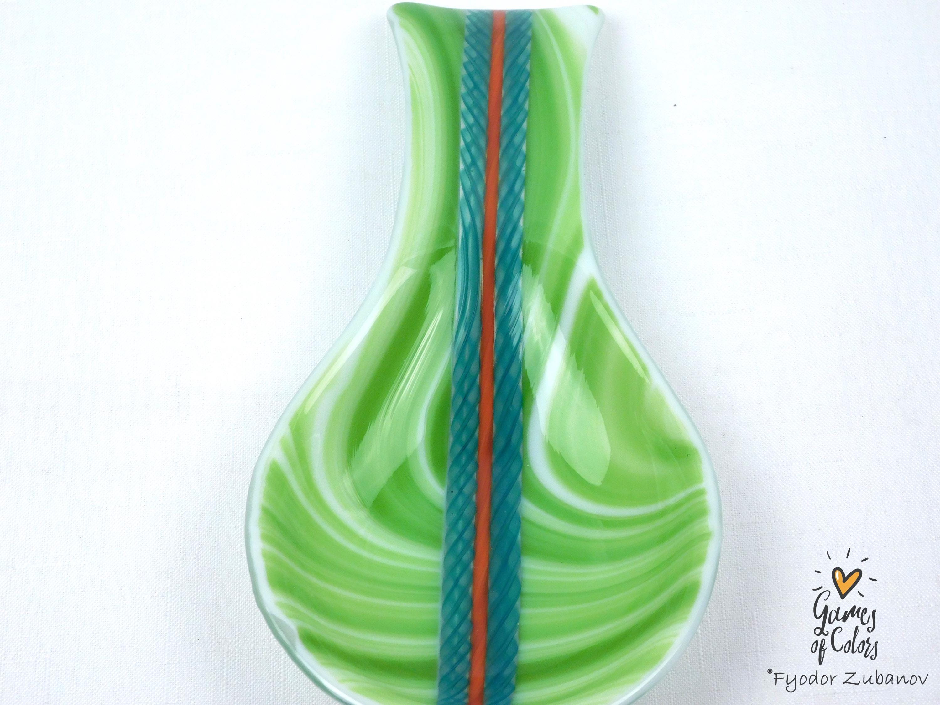 A fused glass decorative spoon rest "Morning silence"