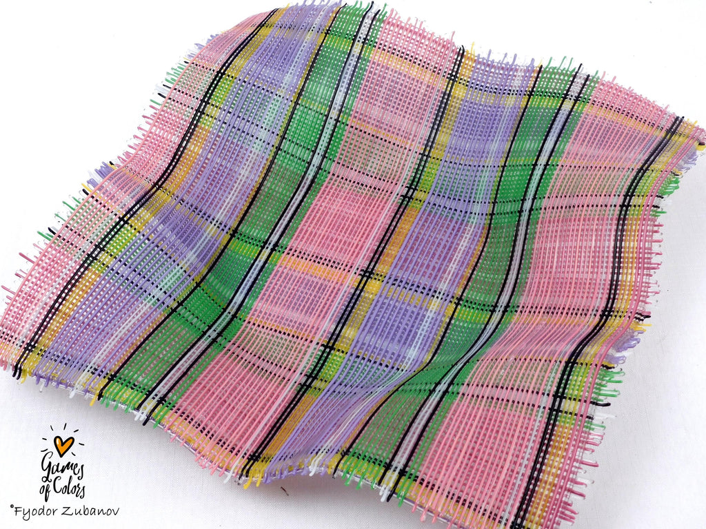 Fused Glass Bowl: Pink & Green Tartan Basket, Square Centerpiece