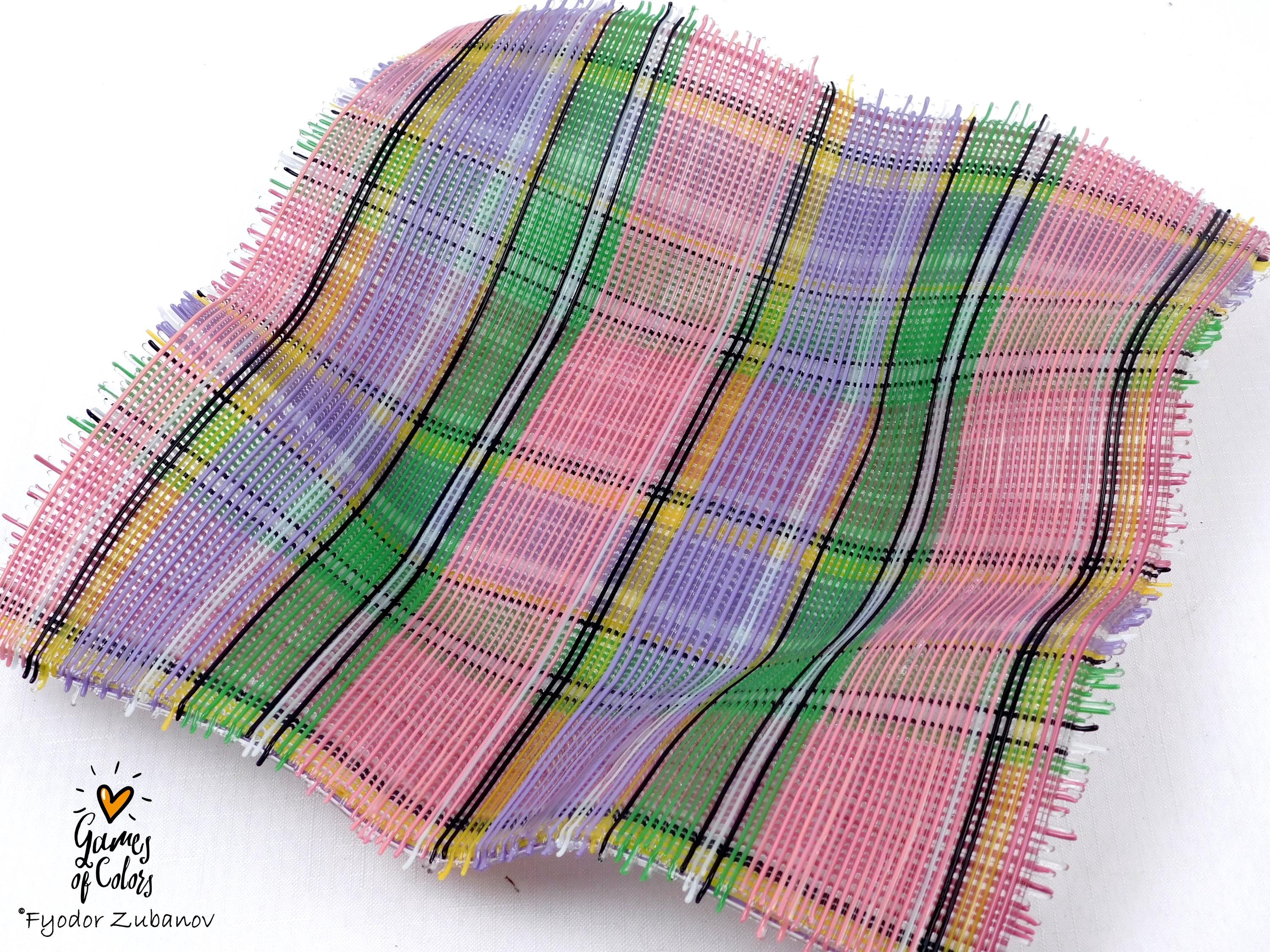 Fused Glass Bowl: Pink & Green Tartan Basket, Square Centerpiece