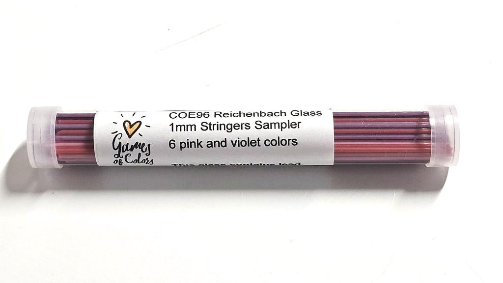 COE96 1mm glass stringers sampler - Pinks and violets