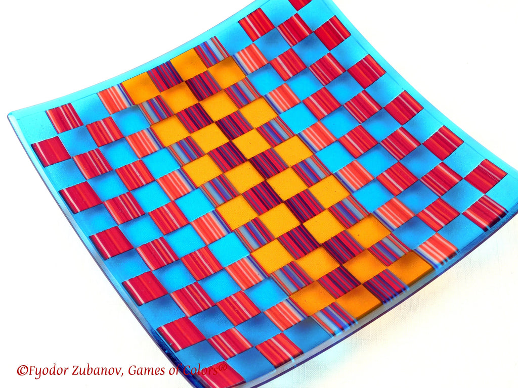 Fused Glass Plate: Geometric Art Glass Centerpiece
