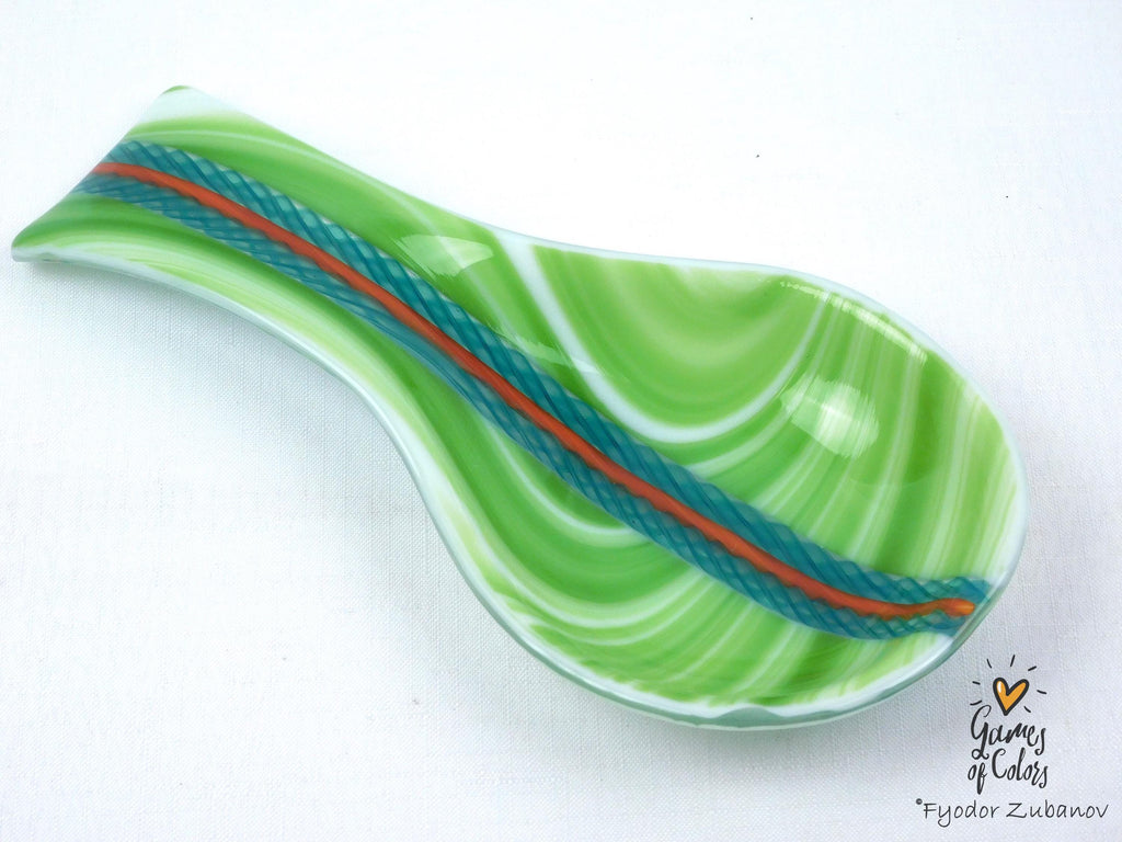 A fused glass decorative spoon rest "Morning silence"