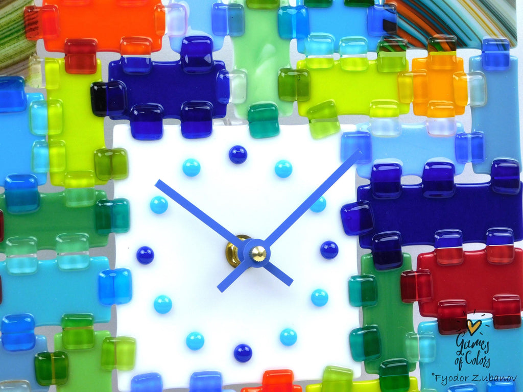 Wall Clock Rectangular Fantasy - Summer day; square clock; art glass; wall accent; decorative clock