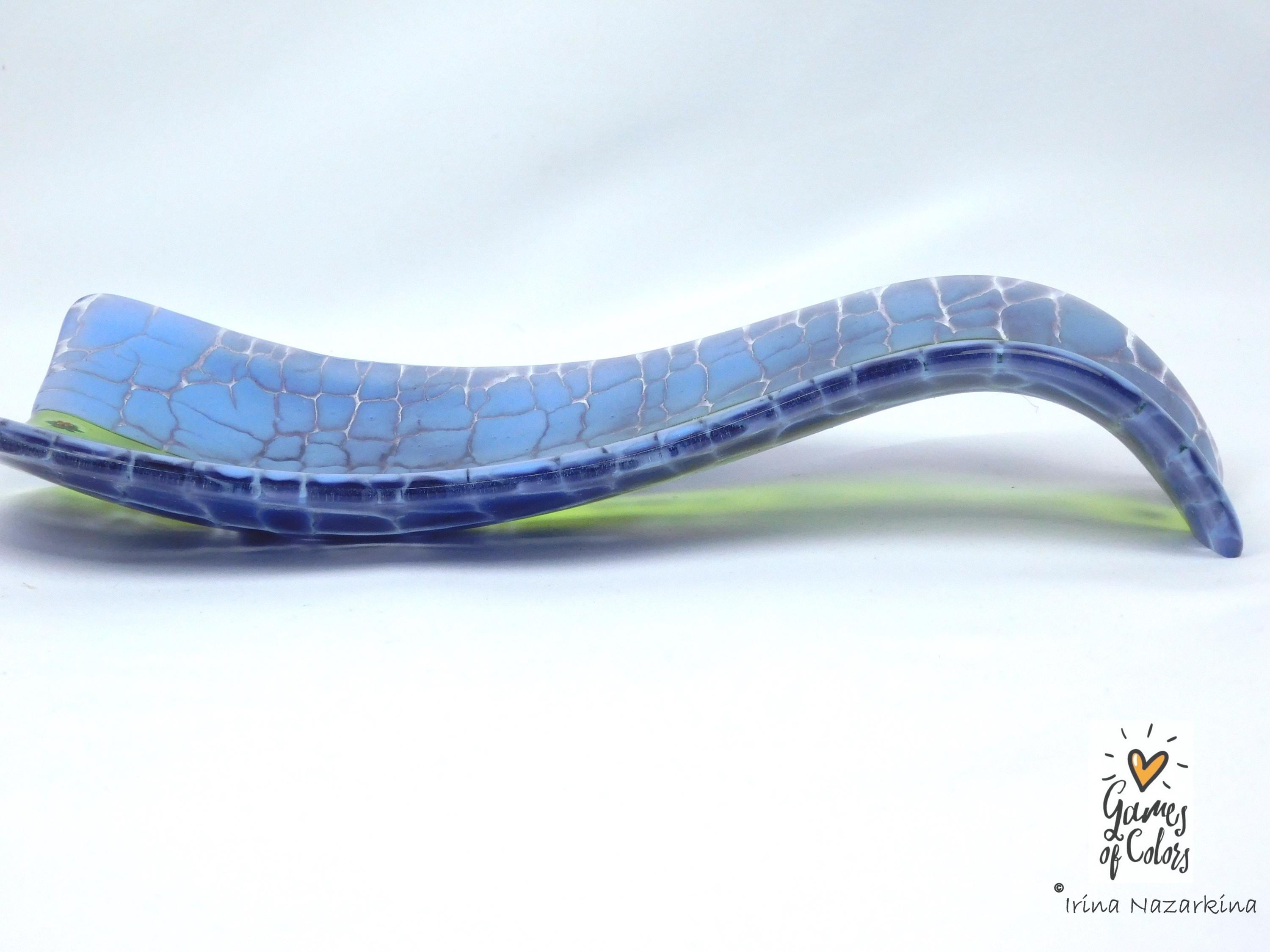 Meadow Ribbon – Fused Glass Spoon Rest / Floral Green Kitchen Art