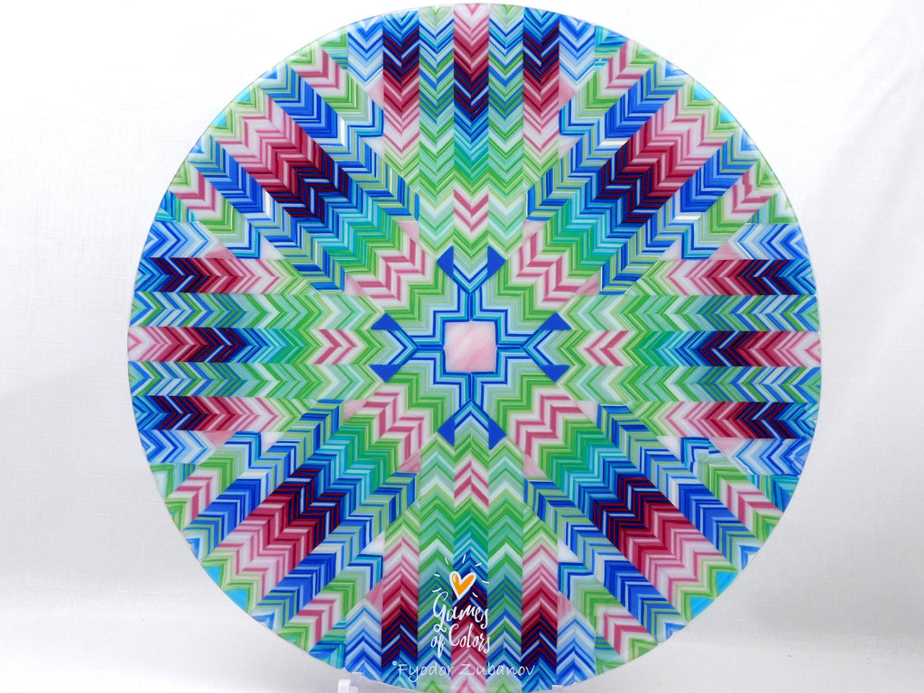 Fused Glass Platter: Pink Burst Chevron Decorative Tray