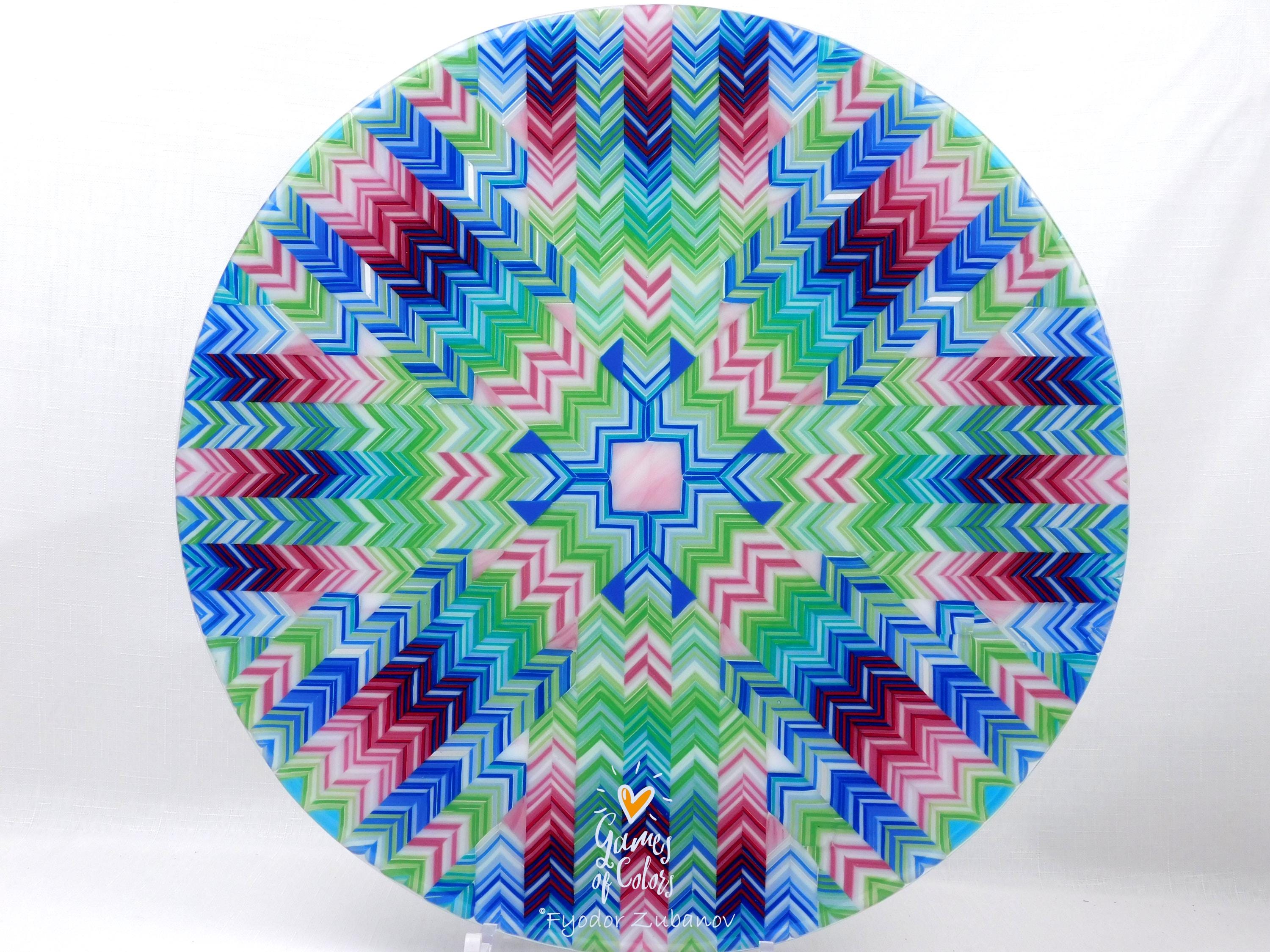 Fused Glass Platter: Pink Burst Chevron Decorative Tray