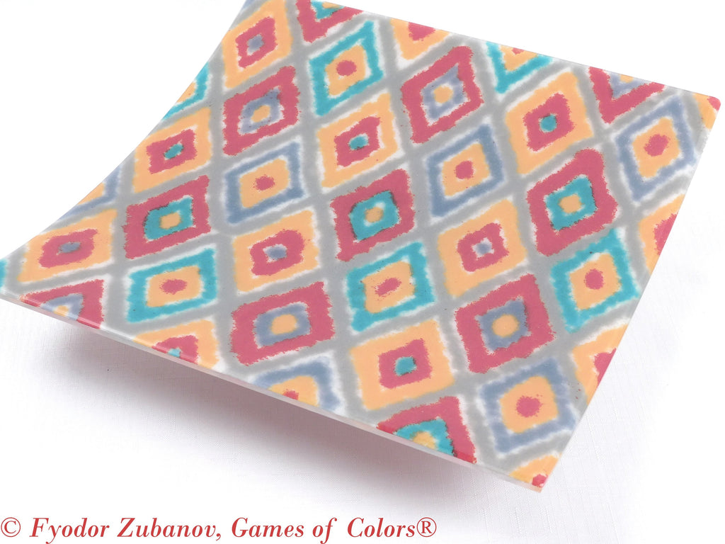 Fused Glass Fruit Bowl: "Oriental Fabric I" Geometric Art Glass