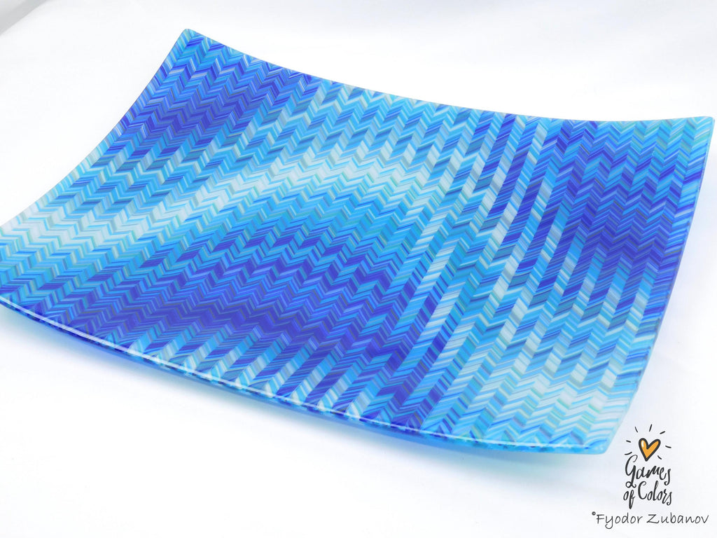 Bluewave Sonata – Fused Glass Ocean‑Inspired Centerpiece Plate