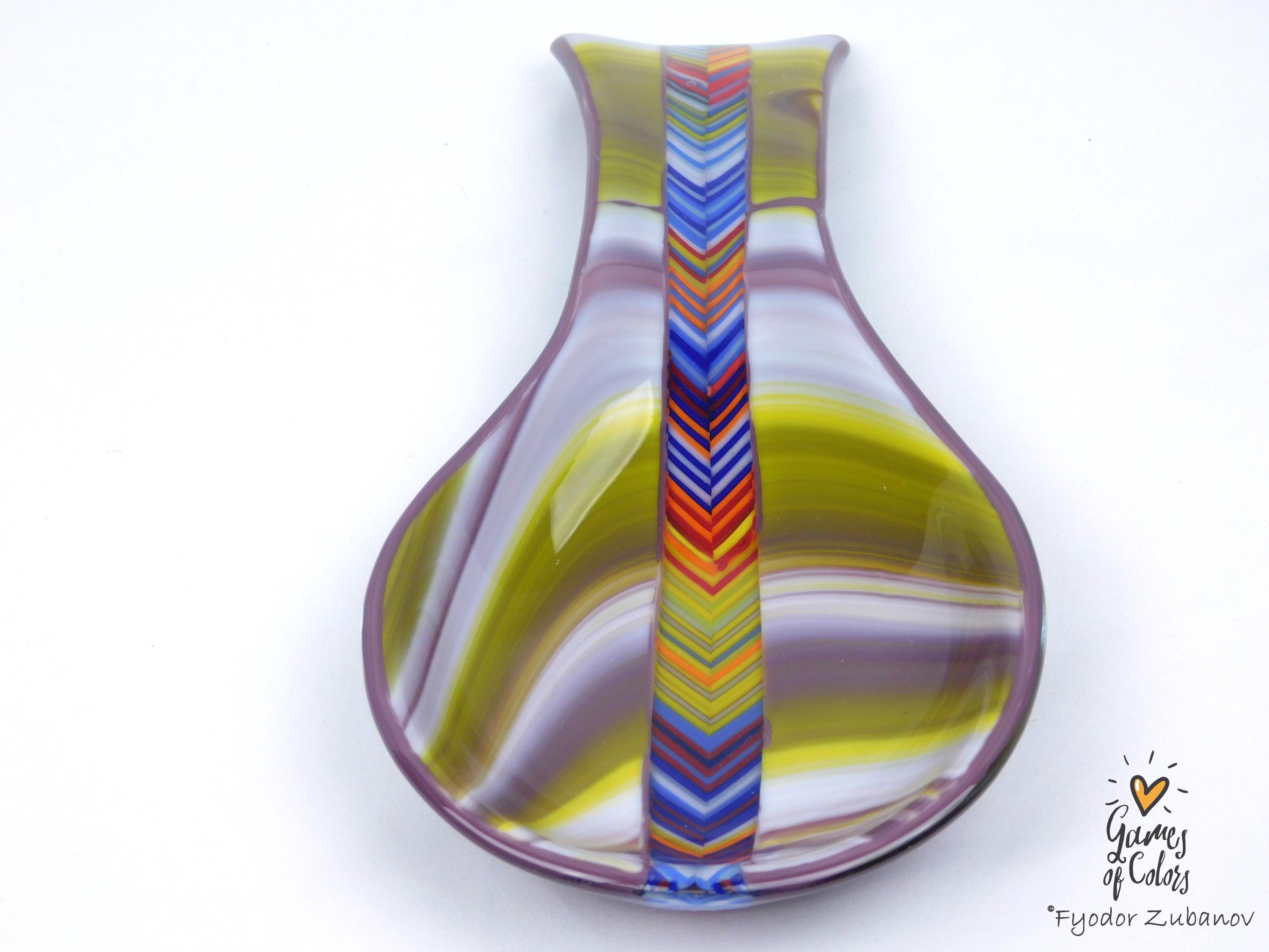 Violet Cascade Spoon Rest – Fused Glass Utensil Holder, Purple Marbled Kitchen Decor, Handmade Colorful Spoon Rest, Functional Art Gift