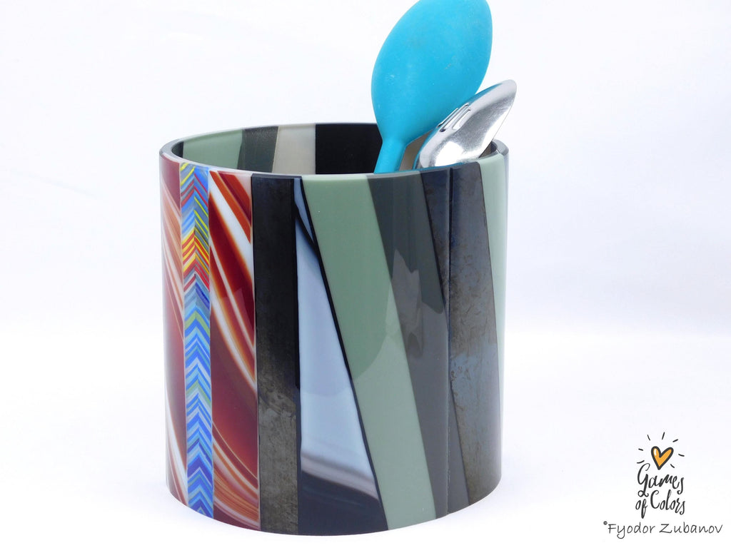 Color Sentinel – Fused Glass Kitchen Crock / Art Vessel