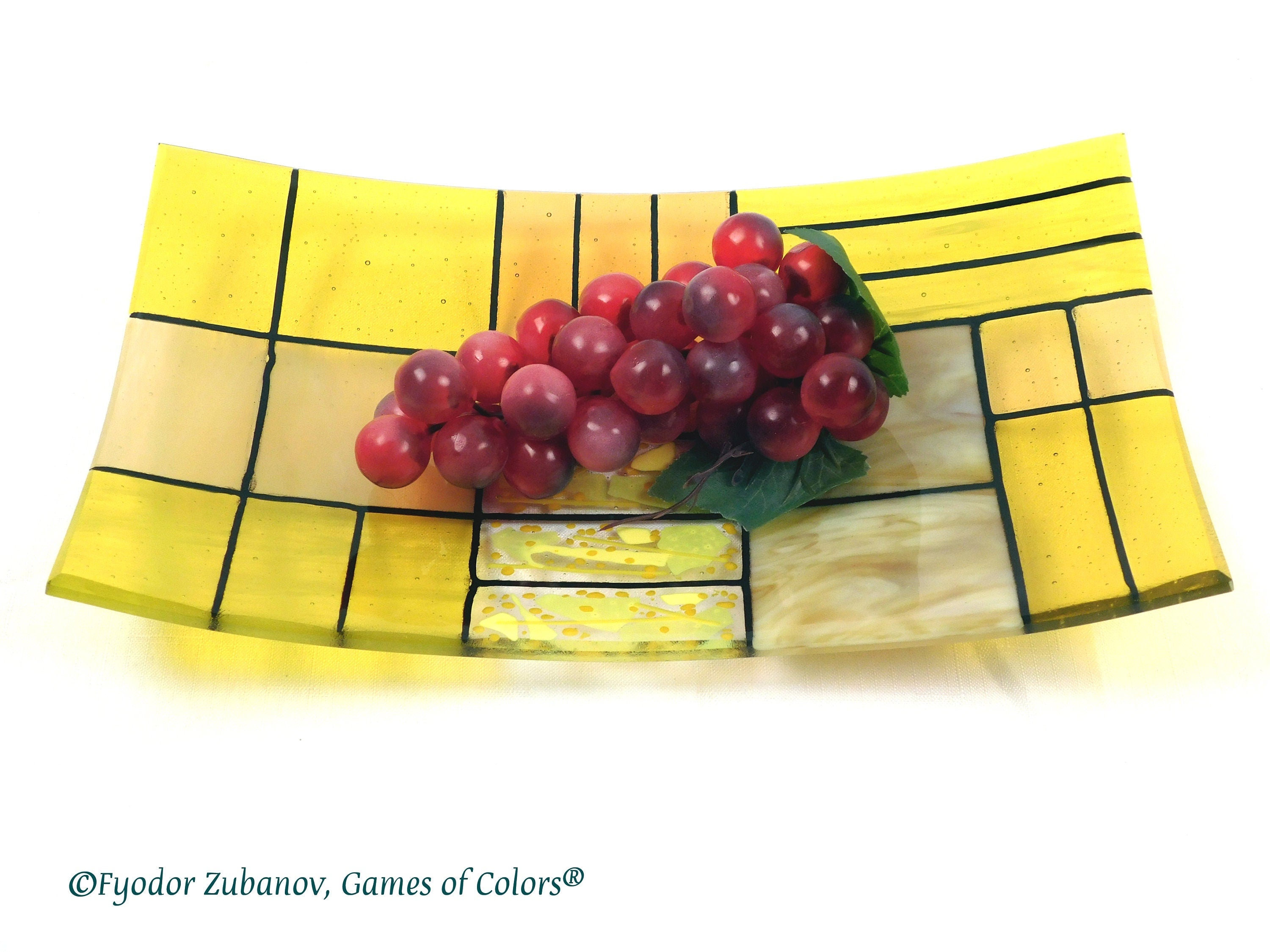A rectangular fused glass plate "A Gentle color mix - Yellows"; Decorative Plate; professional look; food safe; art glass;