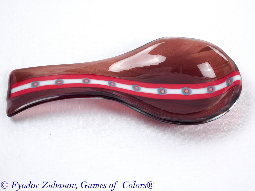 A hand-crafted glass decorative spoon rest "Purple harmony"; fused glass; kitchen accent