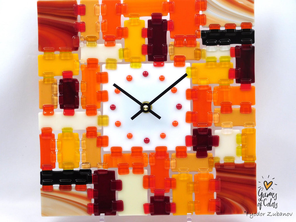 Wall Clock Rectangular Fantasy - September morning; art glass; wall accent; decorative clock