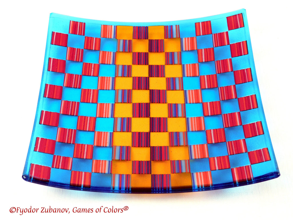 Fused Glass Plate: Geometric Art Glass Centerpiece