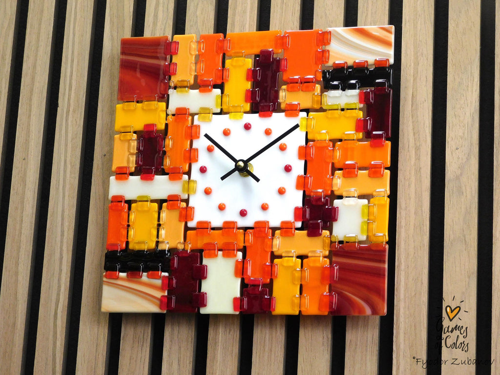 Wall Clock Rectangular Fantasy - September morning; art glass; wall accent; decorative clock