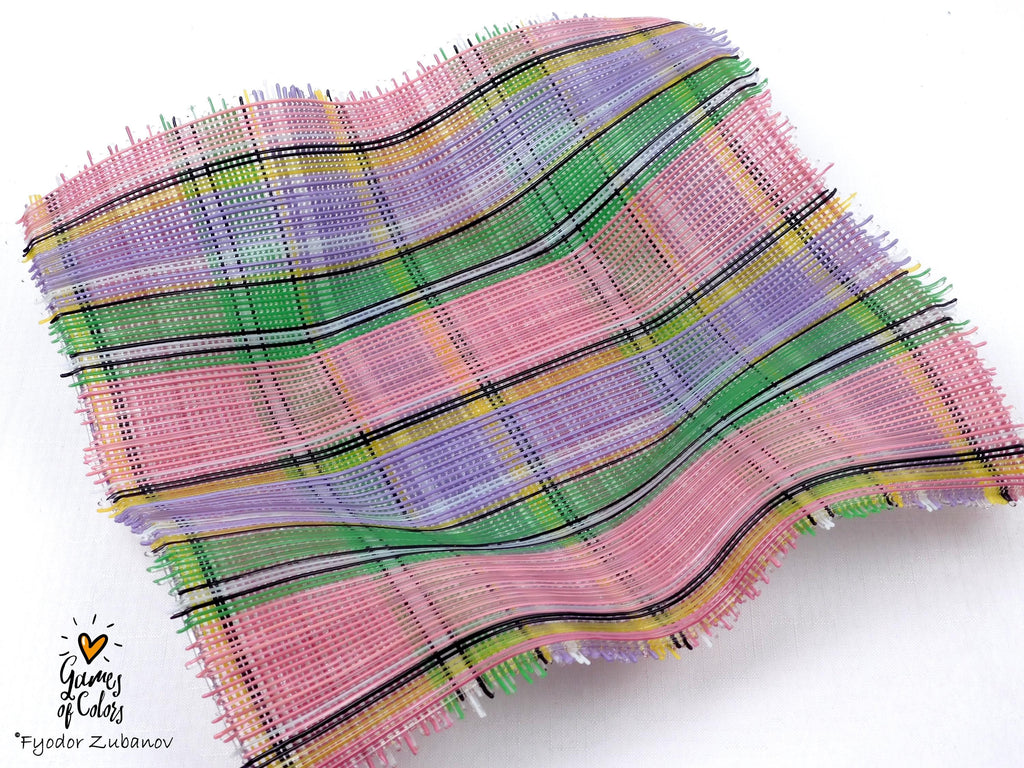 Fused Glass Bowl: Pink & Green Tartan Basket, Square Centerpiece