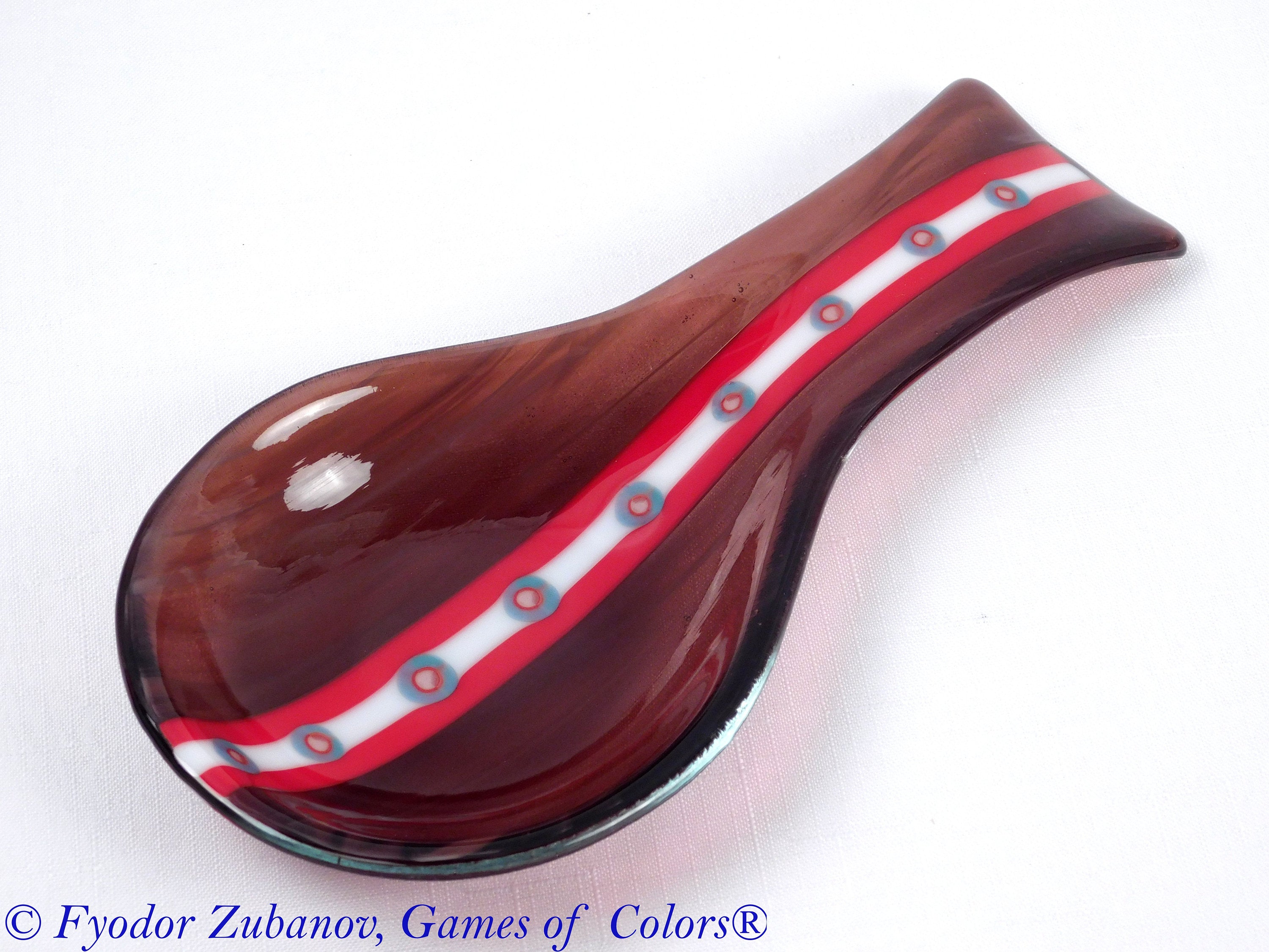 A hand-crafted glass decorative spoon rest "Purple harmony"; fused glass; kitchen accent