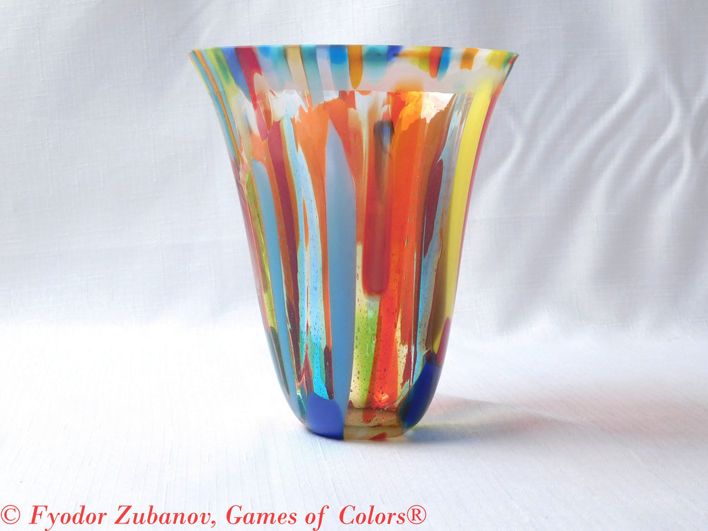A small fused glass vase "Frosty day"; decorative vessel; original design; art glass