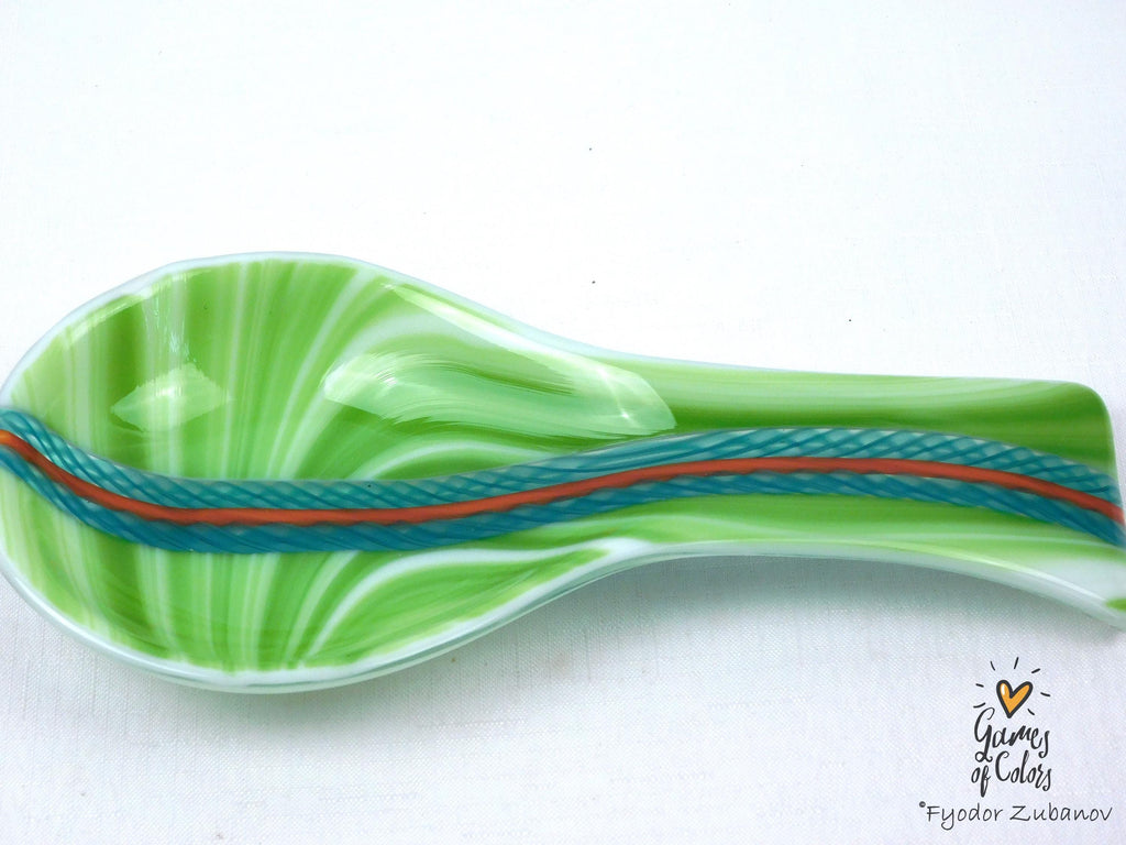 A fused glass decorative spoon rest "Morning silence"