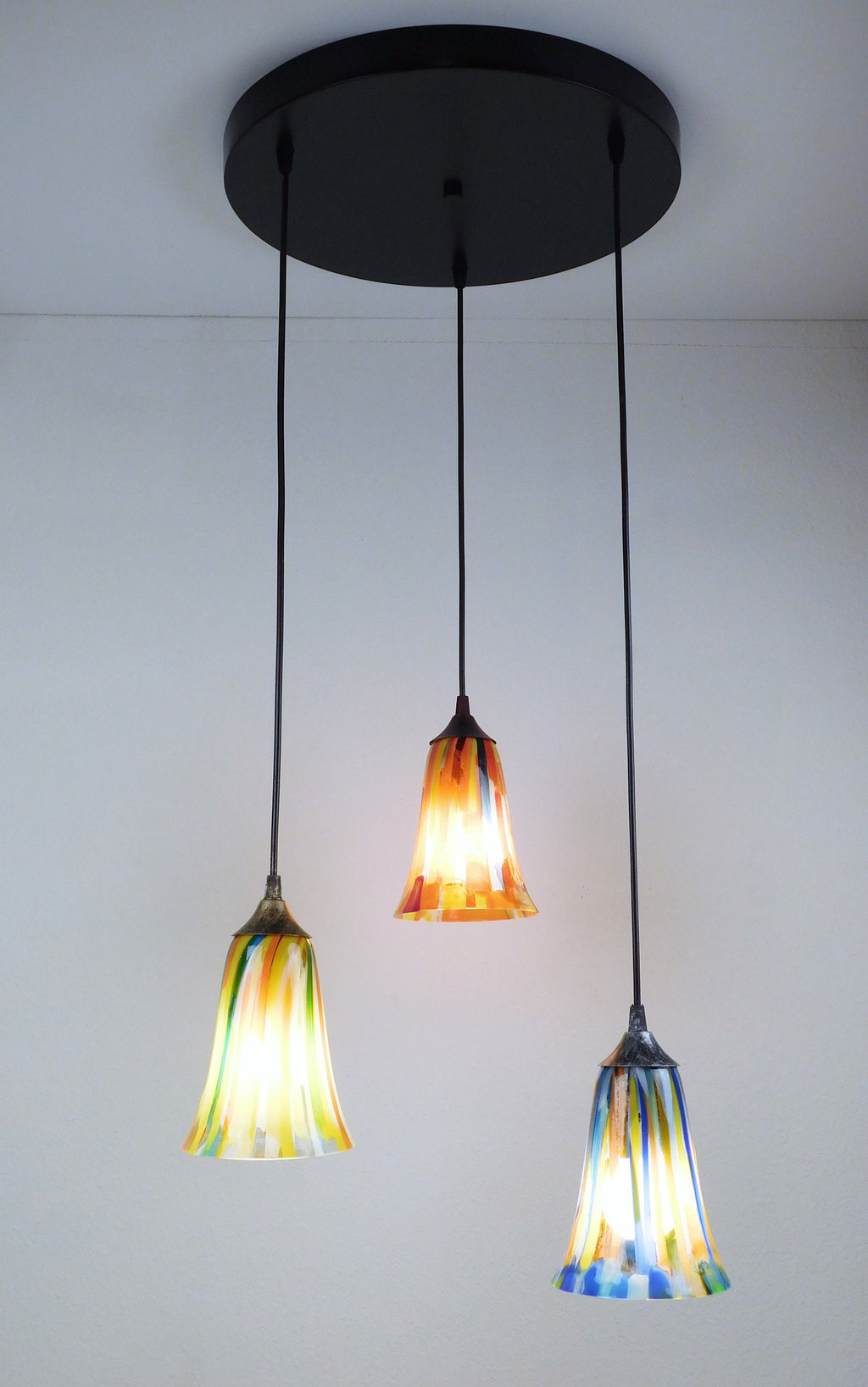 Fused Glass Pendant Light: Colorful Art Glass, Black Cord