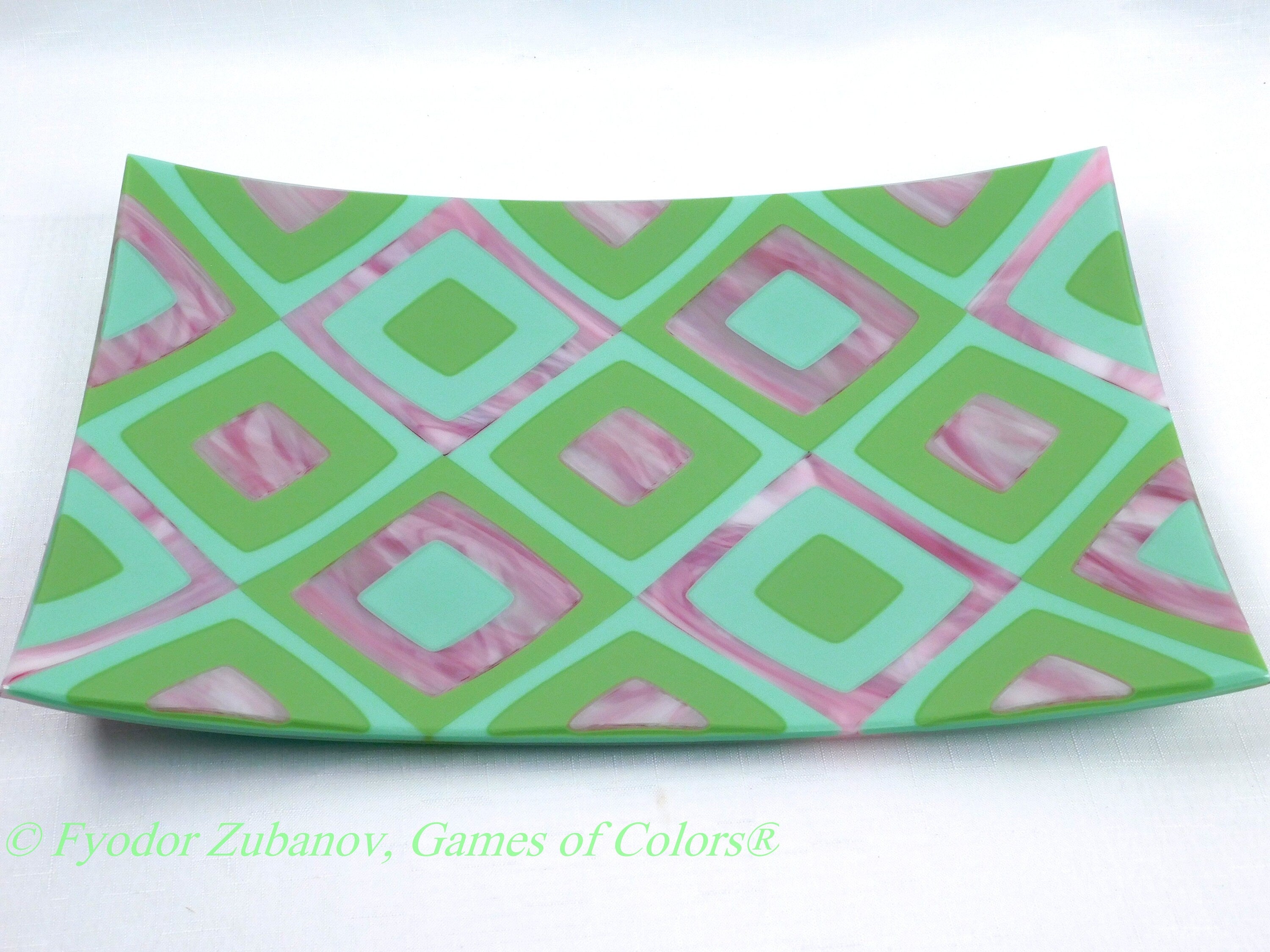 A rectangular fused glass platter "Sakura"; Decorative Plate; Centerpiece; shallow plate