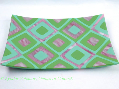 A rectangular fused glass platter "Sakura"; Decorative Plate; Centerpiece; shallow plate