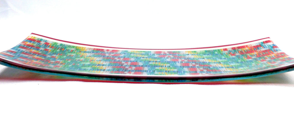 Fused Glass Platter: Rectangular Art Glass Plate, "Fabric II" Design (16x8 inches)