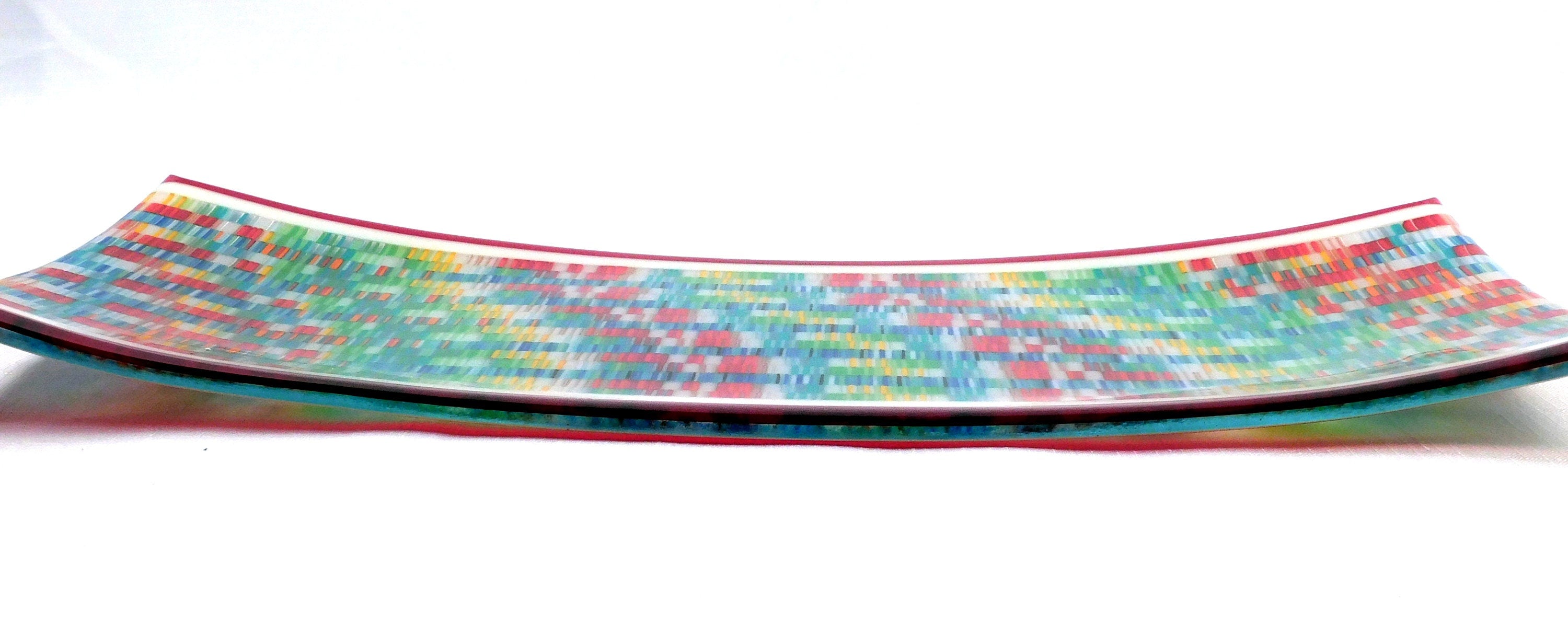 Fused Glass Platter: Rectangular Art Glass Plate, "Fabric II" Design (16x8 inches)