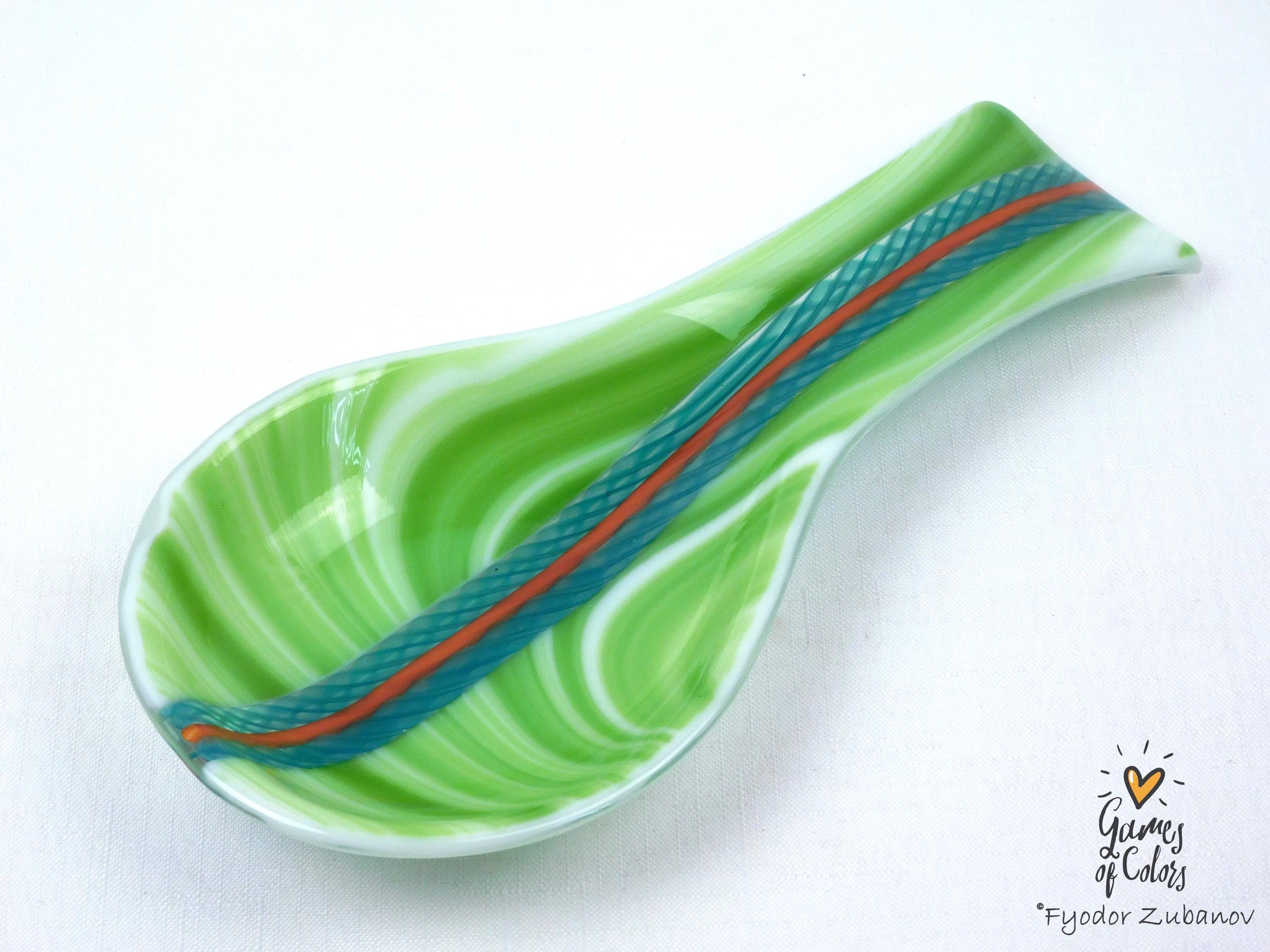 A fused glass decorative spoon rest "Morning silence"