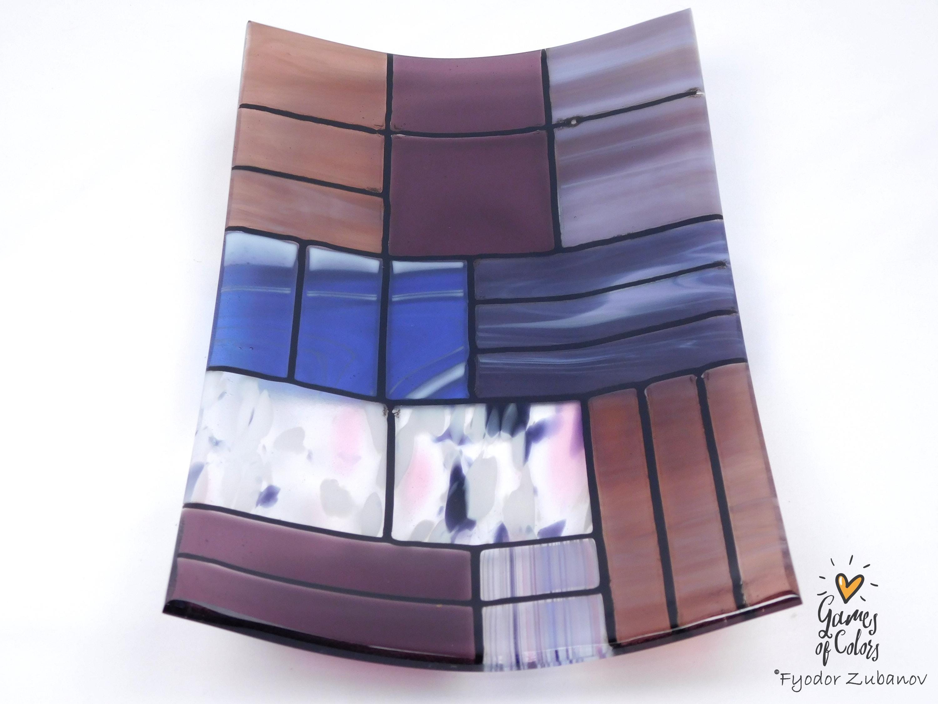 Fused Glass Plate "A Gentle Color Mix - Purples": Geometric Design, Food Safe