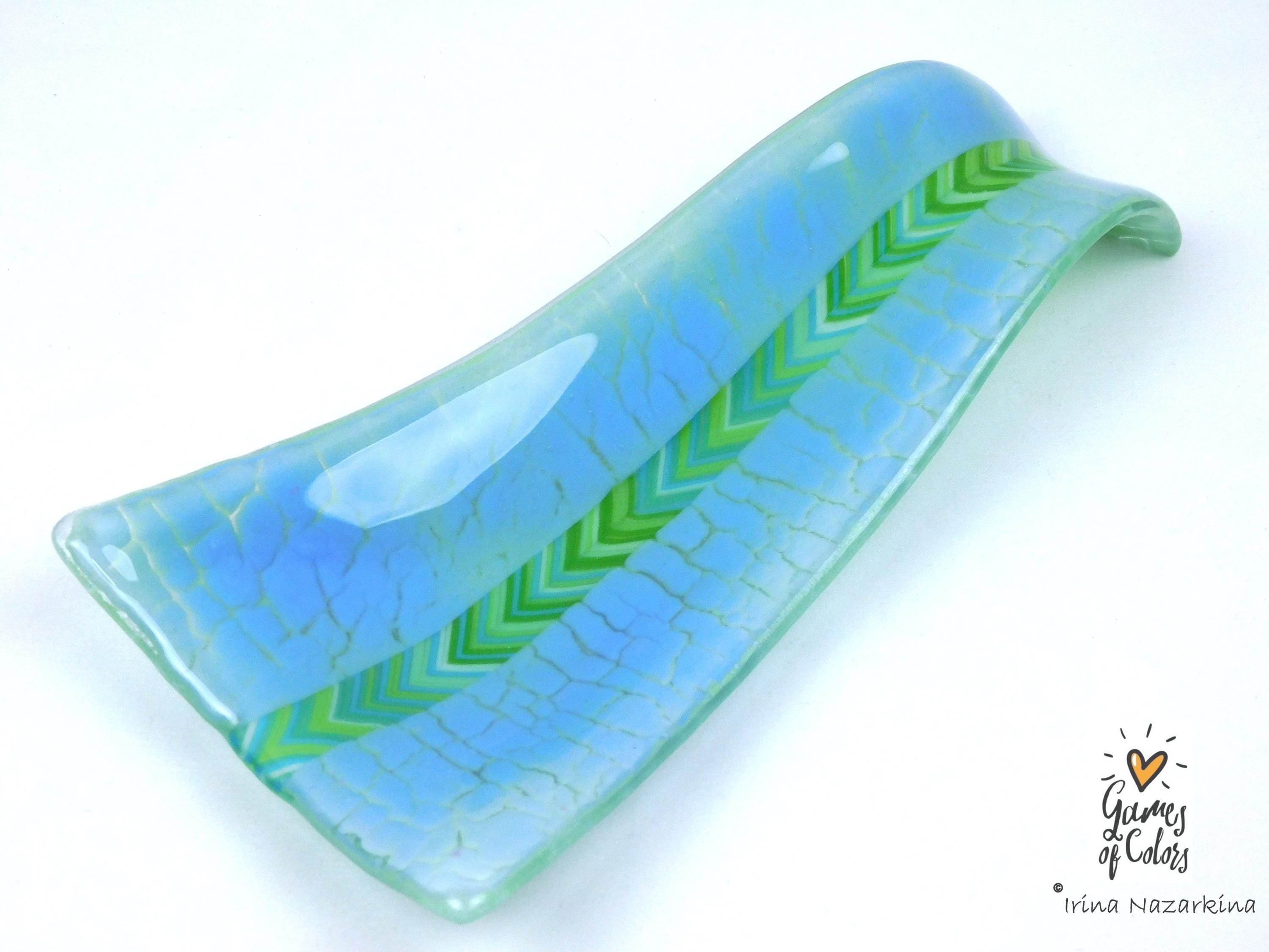 Fused glass spoon rest Pastel Refuge; Soft Blue‑Green Kitchen Art