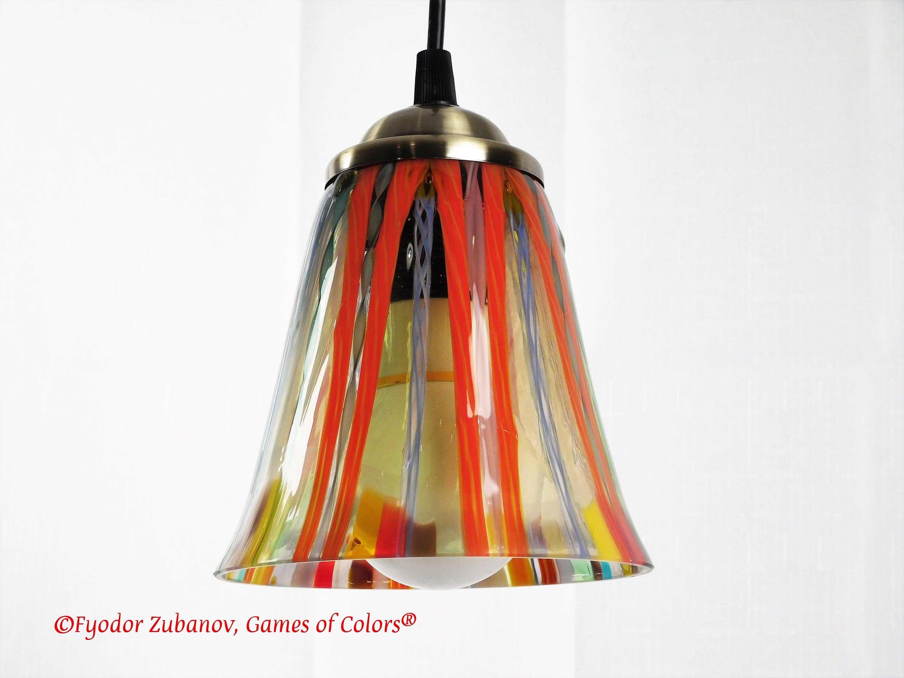 Fused Glass Pendant Light: "After Rain" Art Glass Lamp