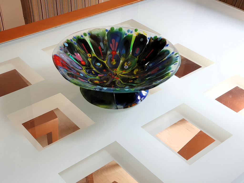 A decorative glass bowl "Fairy Forest"; fused glass; abstract design