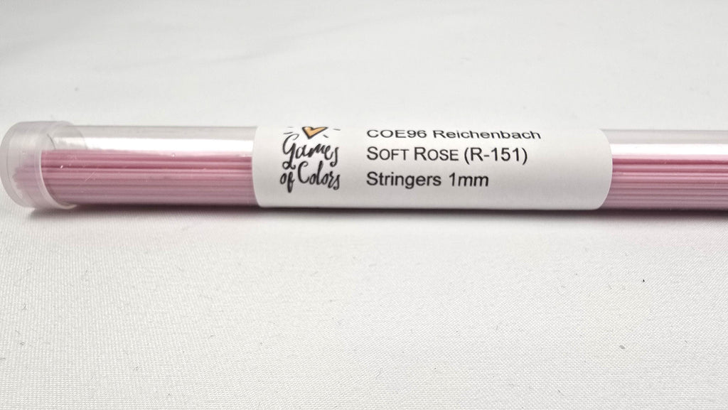 COE96 straight glass stringers, 1mm, Soft Rose Opal, R-151