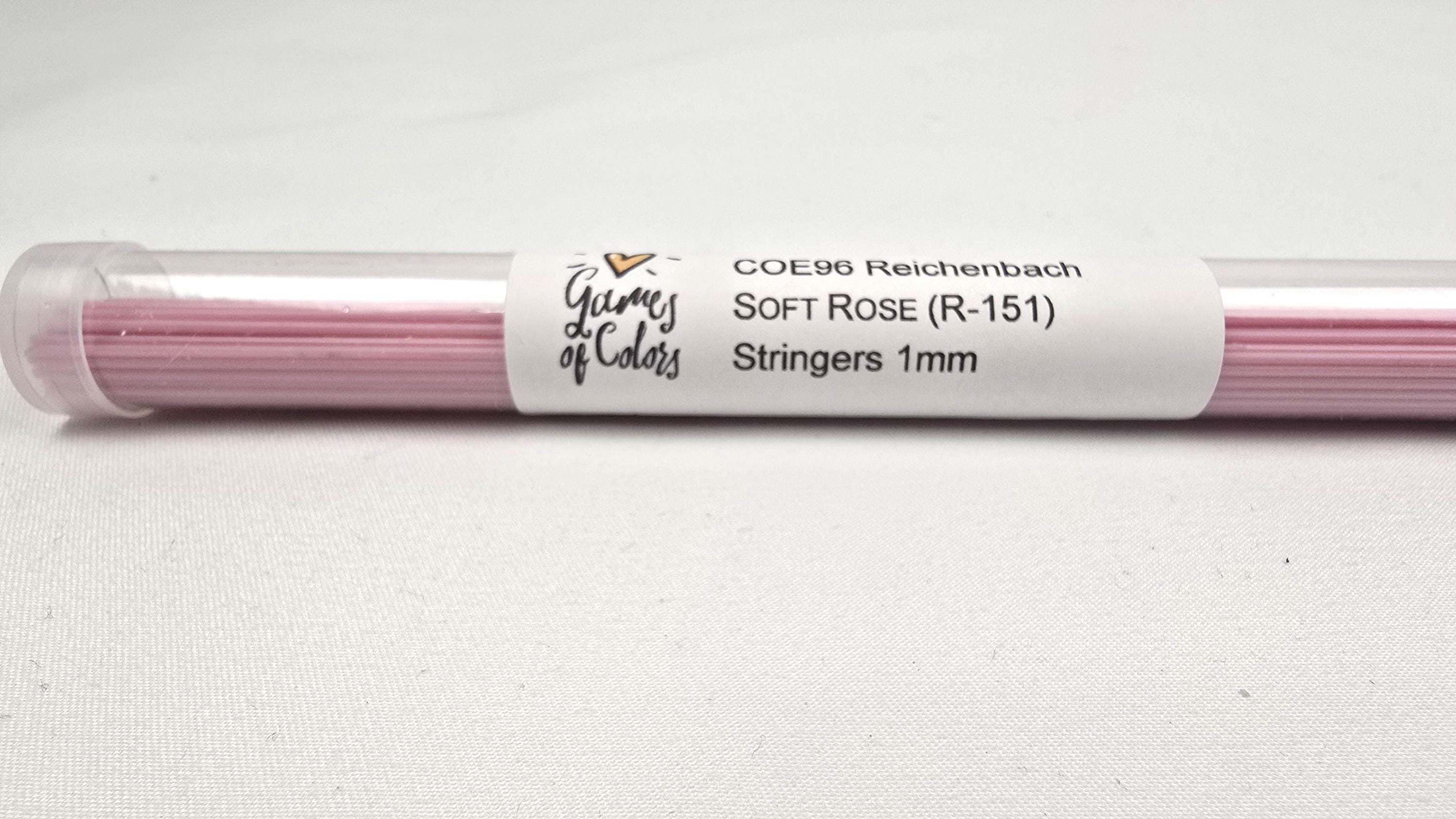COE96 straight glass stringers, 1mm, Soft Rose Opal, R-151
