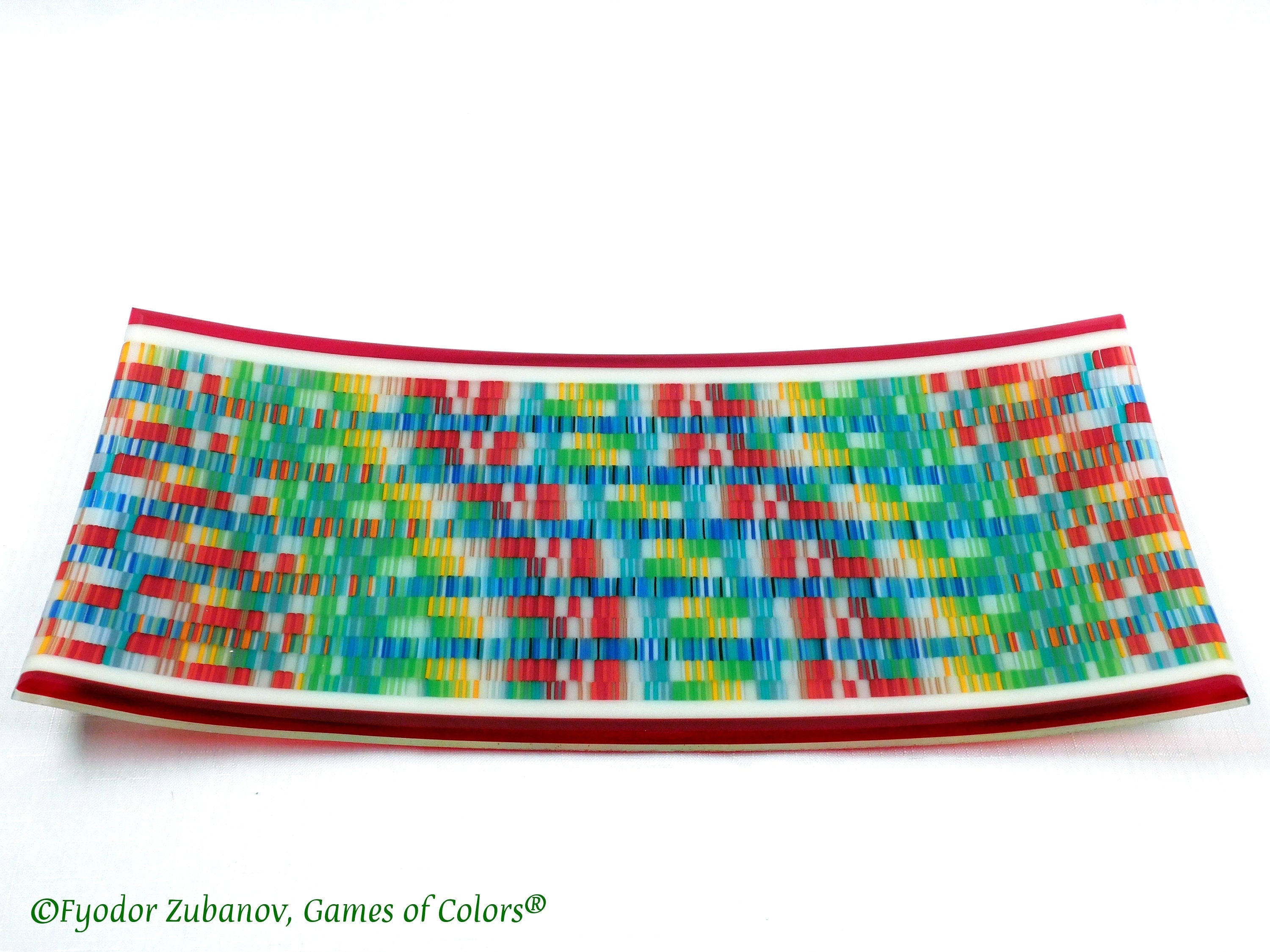 Fused Glass Platter: Rectangular Art Glass Plate, "Fabric II" Design (16x8 inches)