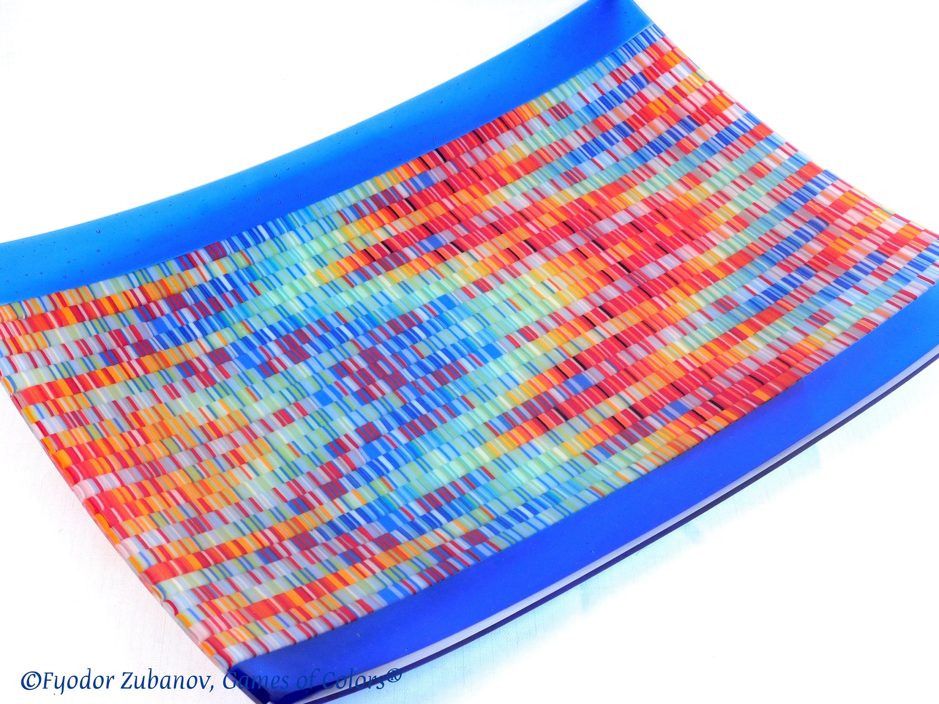 Fused Glass Tapestry Platter: Rectangular Art Glass Tray (16x12 inches)