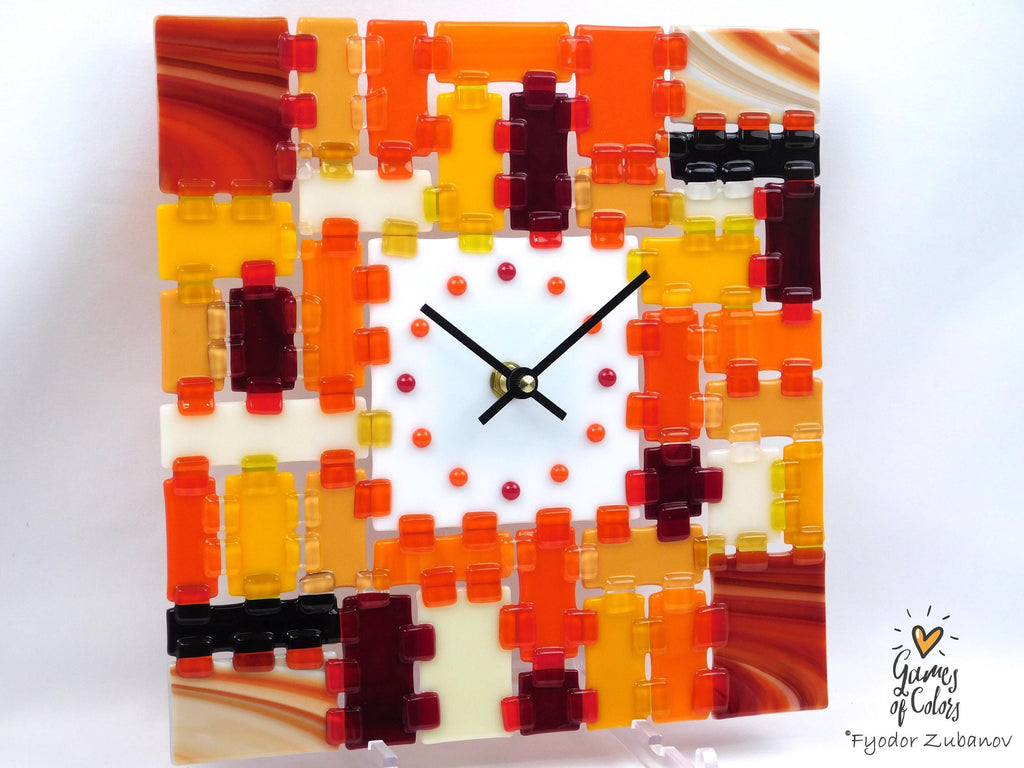 Wall Clock Rectangular Fantasy - September morning; art glass; wall accent; decorative clock