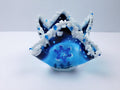 Winter holidays candle holder.  Blue and white fused glass. Original design.