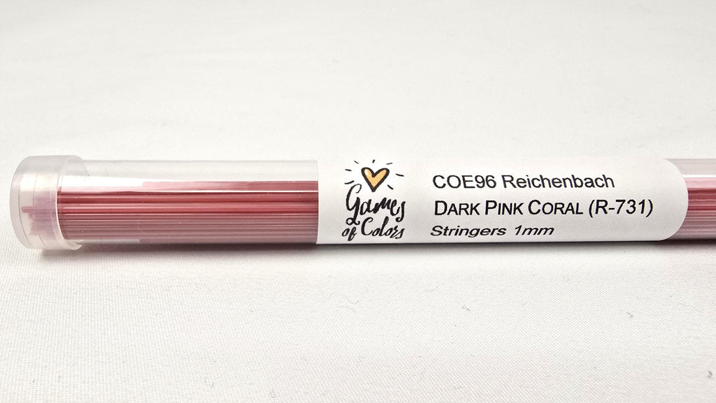 COE96 straight glass stringers, 1mm, Dark Pink Coral Opal, R-731