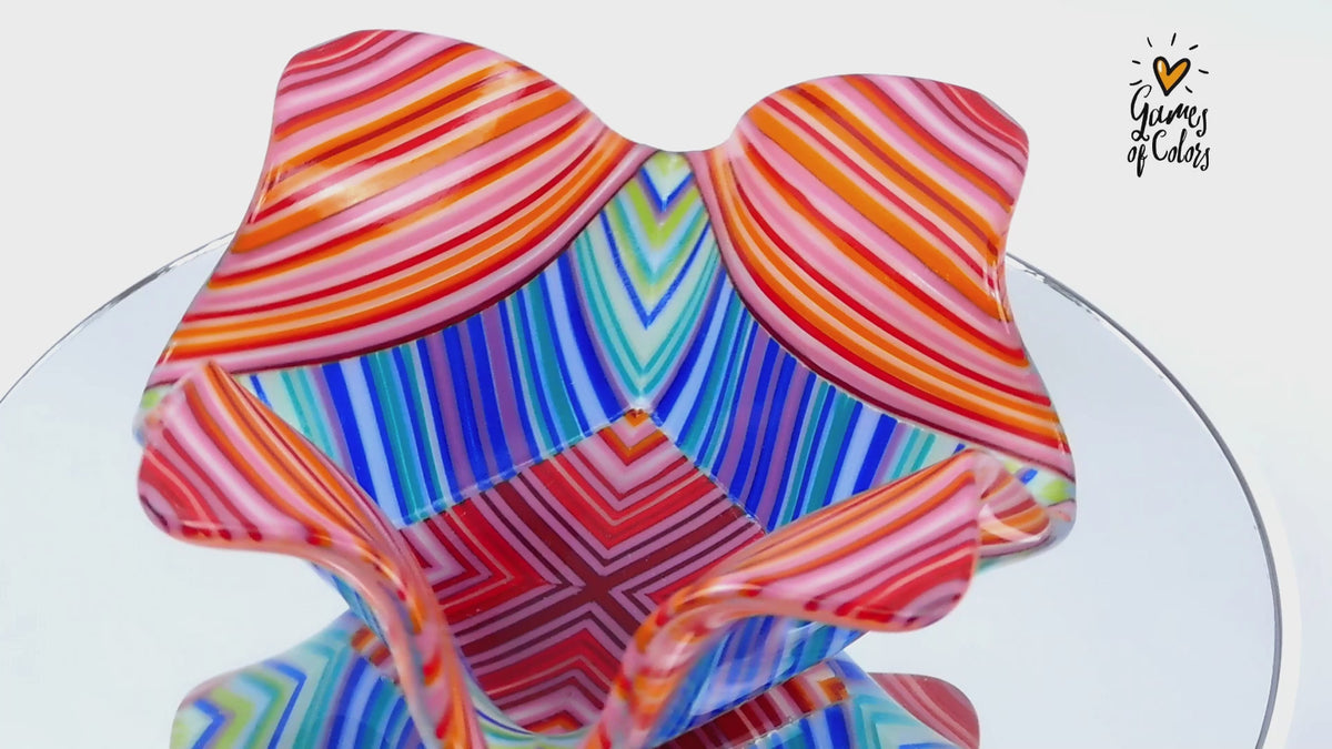 Handmade fused glass candle holder Colorful Fusion - Red and Blue Tulip